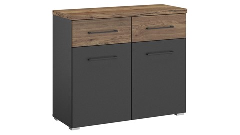 Commode Halifax 2 deuren en 2 laden, grijs metallic/eiken