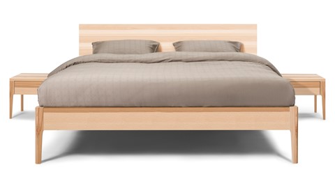 Bed Sky beuken met hoofdbord hout en poot hout, beuken