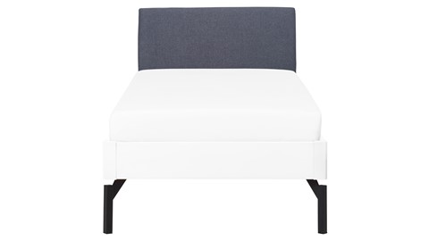 Bed Sky beuken met hoofdbord stof en poot metaal, wit stof grijs