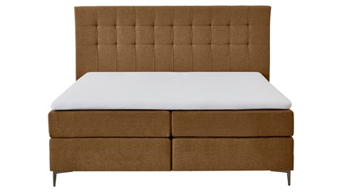Boxspring Jade vlak met gestoffeerd matras, cognac