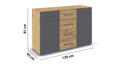 Commode Birmingham met 2 deuren en 4 laden, Artisan Eiken