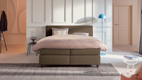 Boxspring Autentik Tunn vlak met gestoffeerd matras, cappuccino