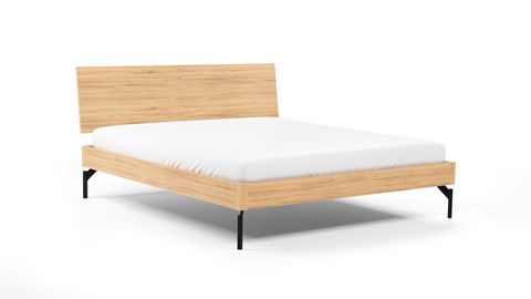 Bed Sky met hoofdbord hout en poten metaal, eiken honing