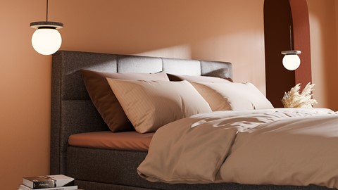 Boxspring Crystal linen touch vlak met gestoffeerd matras, dark grey