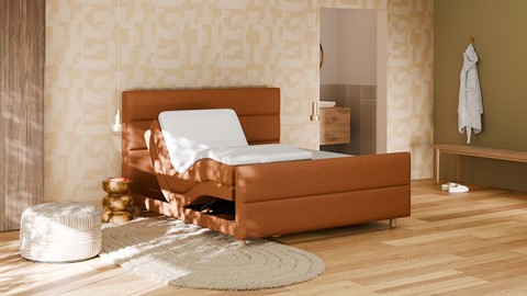 Boxspring Mica soft touch verstelbaar met gestoffeerd matras, terracotta