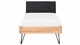 Bed Sky beuken met hoofdbord stof en poot driehoek, beuk lederlook zwart