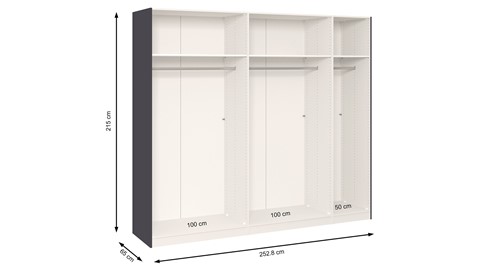 Schuifdeurkast Kixx met hout- en glaspanelen, donkergrijs/wit