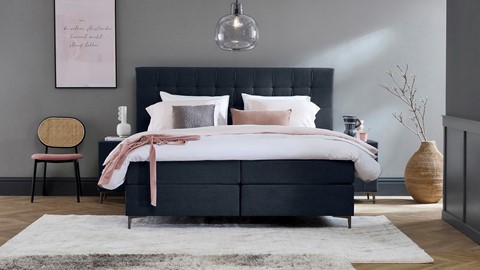 Boxspring Jade vlak met gestoffeerd matras, navy