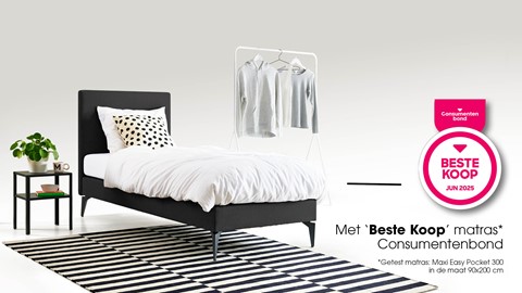 Boxspring Cisano vlak met Easy Pocket 300 matras, dark grey