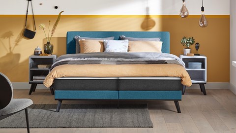 Boxspring Viggo vlak met Emma O2 matras, oakland  blauw