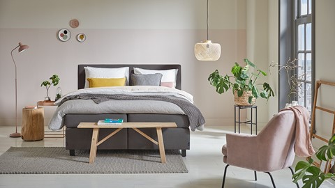 Boxspring Autentik Tunn vlak met gestoffeerd matras, donkergrijs