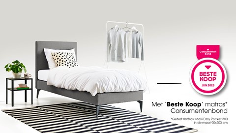 Boxspring Cisano vlak met Easy Pocket 300 matras, light grey