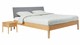 Bed Sky eiken met hoofdbord stof en poot hout, honing stof basalt