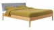 Bed Sky eiken met hoofdbord gecapitonneerd en poot hout, honing stof basalt
