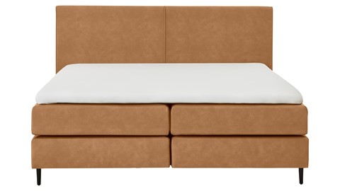 Boxspring Opal vlak met gestoffeerd matras, cognac