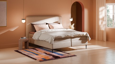 Boxspring Quartz linen touch vlak met gestoffeerd matras, beige
