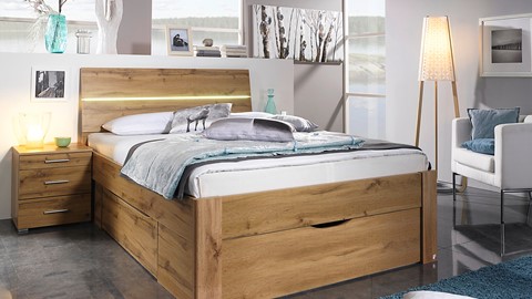 Bed Butiken met hoofdbord met verlichting, wotan eiken