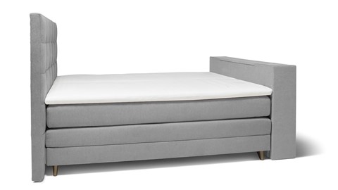 Boxspring Unik Varje verstelbaar met gestoffeerd matras en voetbord met TV-lift, light grey