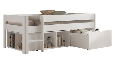 Halfhoogslaper laag met 2 boekenkasten en bedla Primo, wit