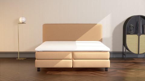 Boxspring Attraktiv Lykka vlak, poten Basic en gestoffeerd matras, caramel