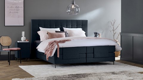 Boxspring Jade verstelbaar met gestoffeerd matras, navy