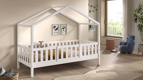 Kajuitbed Dallas als huis met slaaplade, wit