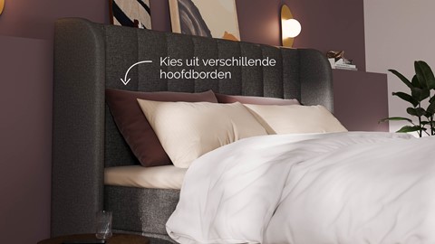 Boxspring Ivory linen touch vlak met gestoffeerd matras, dark grey