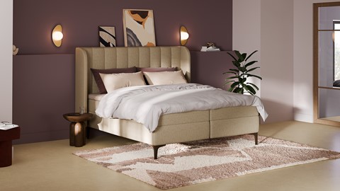 Boxspring Ivory soft teddy vlak met gestoffeerd matras, beige