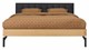 Bed Sky eiken met hoofdbord gecapitonneerd en poot metaal, honing lederlook zwart