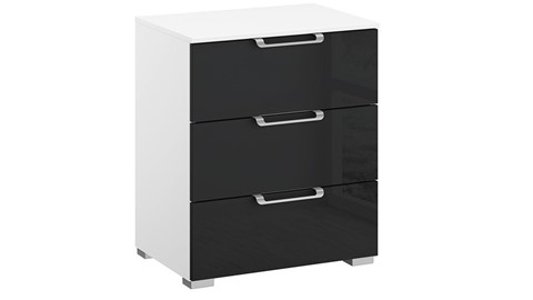Nachtkast Sydney met 3 laden, wit/glas basalt