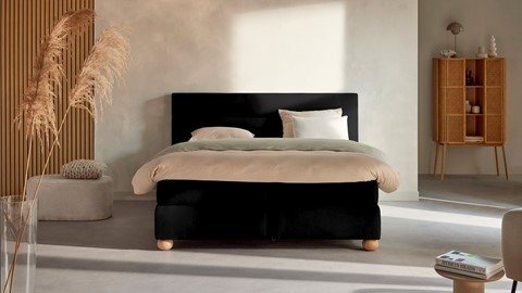 Boxspring Solid Lina vlak met gestoffeerd matras, black