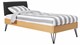 Bed Sky eiken met hoofdbord stof en poot driehoek, honing lederlook zwart