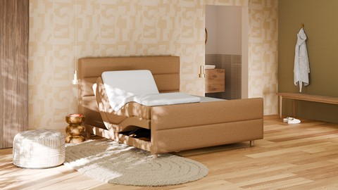 Boxspring Mica soft touch verstelbaar met gestoffeerd matras, mocha mousse