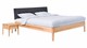 Bed Sky beuken met hoofdbord gecapitonneerd en poot hout, beuk stof grijs