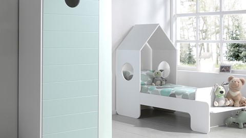 Bed met kast Casami, wit+mint