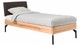 Bed Sky beuken met hoofdbord stof en poot metaal, beuken lederlook grijs
