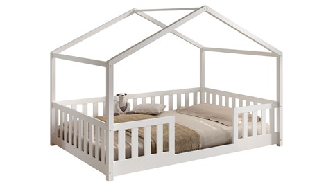 Kajuitbed Dallas als huis met slaaplade, wit