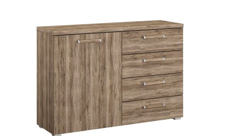 Commode Elba 4 laden en 1 deur, licht eiken