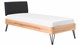 Bed Sky beuken met hoofdbord stof en poot driehoek, beuk lederlook zwart