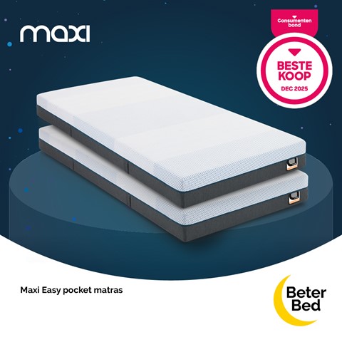 Een doos matrassen op een blauwe achtergrond