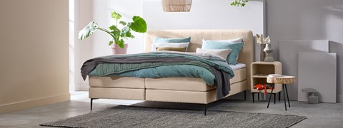 Beige boxspring Quartz in slaapkamer