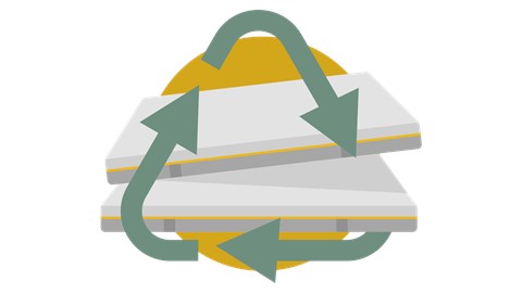 Een stapel witte rechthoekige voorwerpen met groene pijlen