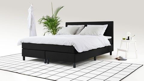 een bed met een plant op de achtergrond