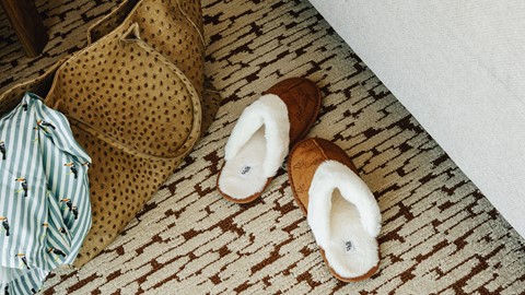 Een paar pantoffels op een tapijt